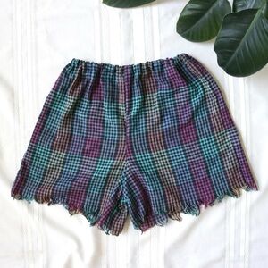 Plaid multicolor fringe shorts